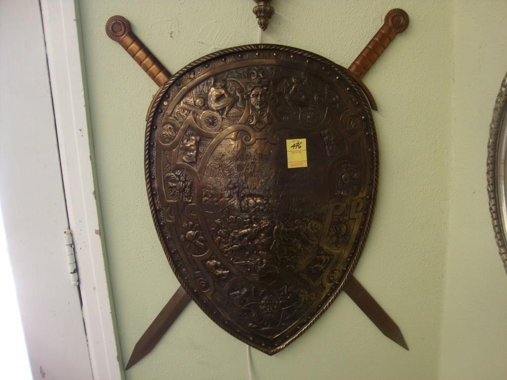 TOC brass decorative shield with swords and