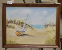 Oil Painting of Beached Sailboat
