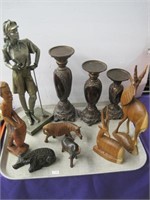 wood carvings-Austin lady golfer-3 candle stands