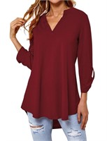 P762  Nlife Women Solid Color 3/4 Sleeve V Neck XL