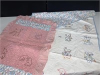 TWO HAND SEWN BABY BLANKETS, ADORABLE! 45" X 31"
