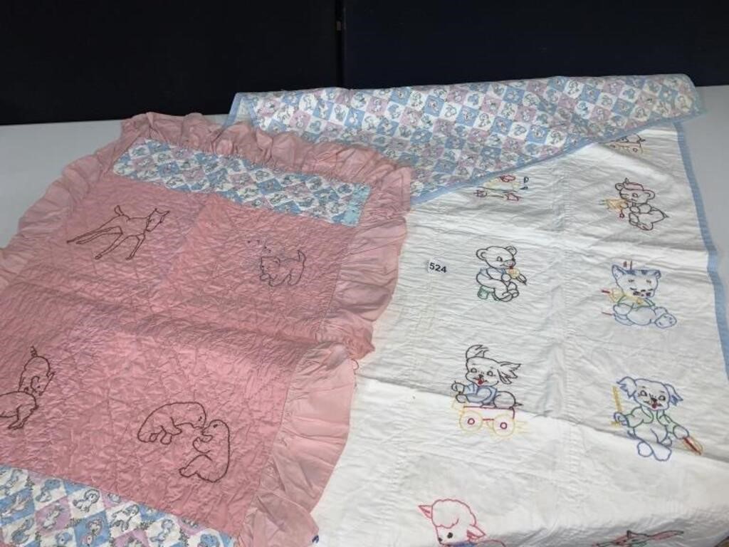 TWO HAND SEWN BABY BLANKETS, ADORABLE! 45" X 31"
