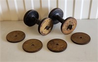 Antique Iron Weight Lifting Barbells Dumbbells