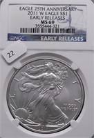 2011 W NGC MS69 SILVER EAGLE