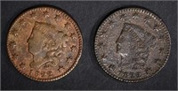 2-1822 LARGE CENTS: 1-F porous & 1- F cleaned