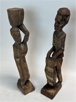 2 Tribal Hand Carved Figures 13”