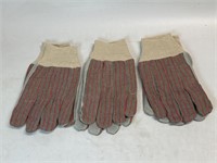 3 Pair Leather Work Gloves
