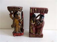 Pair of Hand Carved Oriental Red Wood Figurines