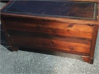 Mahogany leather top 4 drawer window chest hand