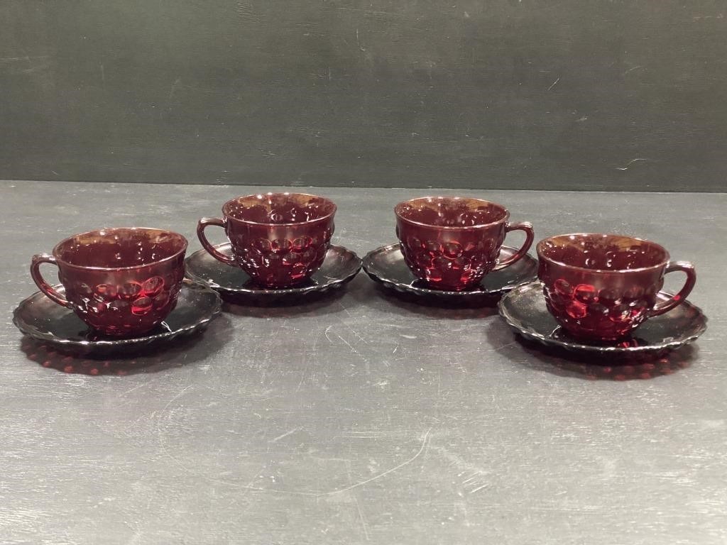Vintage Anchor Hocking Ruby Red Bubble Glass Cup