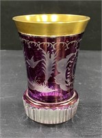 Amethyst Etched Vase w/ Gilded Gold Accent