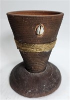 African Handmade Pottery Vase Plant Holder 7"