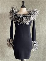 St. John Knit Dress W/ Marabou Feather Accent