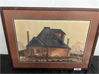 SIGNED OLD FARM HOUSE PICTURE IN FRAME  [ WALL 2]