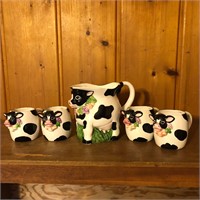 Ceramic Cow Pitcher & 4 Cups