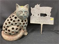 Cast Iron Cat-Form Candle & Kitty Crossing Sign