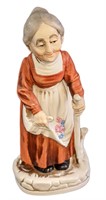 Vintage Porcelain Bisque Old Woman With Cane Figur