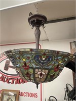 Colourful, floral Tiffany-style ceiling lamp.