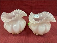 Pair of Fenton Rose Overlay Pink Melon