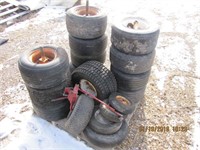 12+ pneumatic tires w/ wheels various sizes