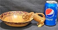 Hand Caved Kenya Wood Bowl w Tiger
