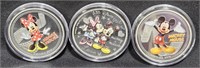 3 .999 Silver New Zealand Disney Coins Mickey