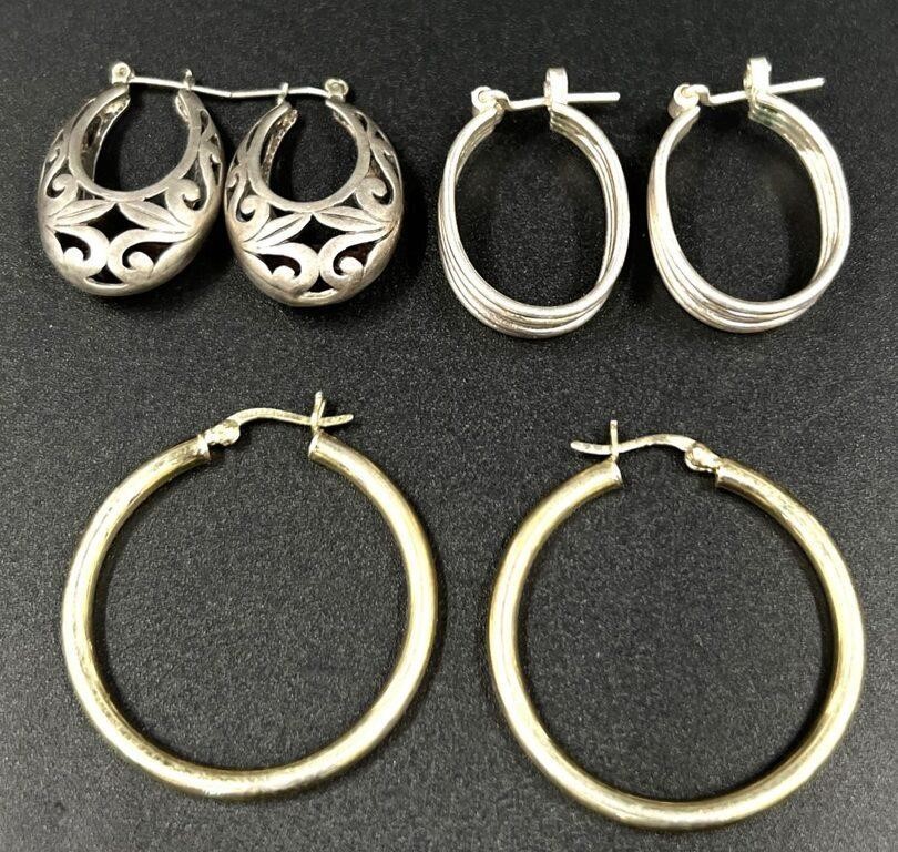 3 Sets of .925 Sterling Silver Hoop Earrings