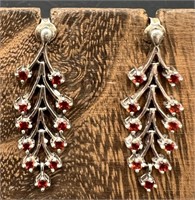 .925 Sterling Silver & Garnets Designer Earrings