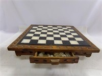 Wood & Marble Chess Board w/Pieces in (2) Drawers