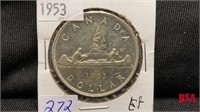 1953 Canadian silver dollar