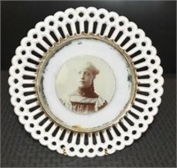 Antique Picture In Milk Glass Frame