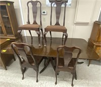 Vtg Wood Dining Table w/ 4 Chairs