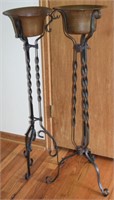 (2) Victorian Wrought Iron & Copper Plant Stands