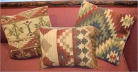 (3) Turkish Kilim Wool Rug Pattern Pillows
