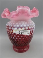 Fenton 5" cranberry opal Hobnail vase