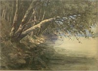 Sgd. Noah P. Harrison Watercolor, Along the River.