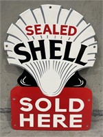 SEALED SHELL SOLD HERE Enamel Sign - 320 x
