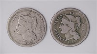 2 - 1865 Three Cent Nickels