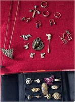 Box of silver and gold type jewelry - some
