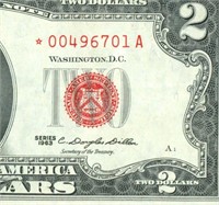 **STAR - 6 DIGIT** $2 1963 United States Note