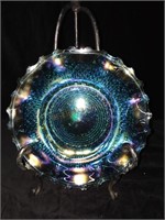 Iridescent Blue Carnival Glass Bowl