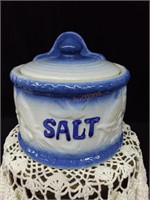 Blue and White Ceramic Salt Crock