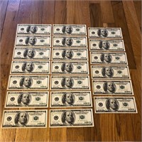 (20) Sequential 1996 US 100 Dollar Banknotes
