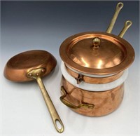 Lot of Copper Cookware - Double Boiler, Small Pan.