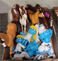 TRAY  OF SMURFS, AND HORSE