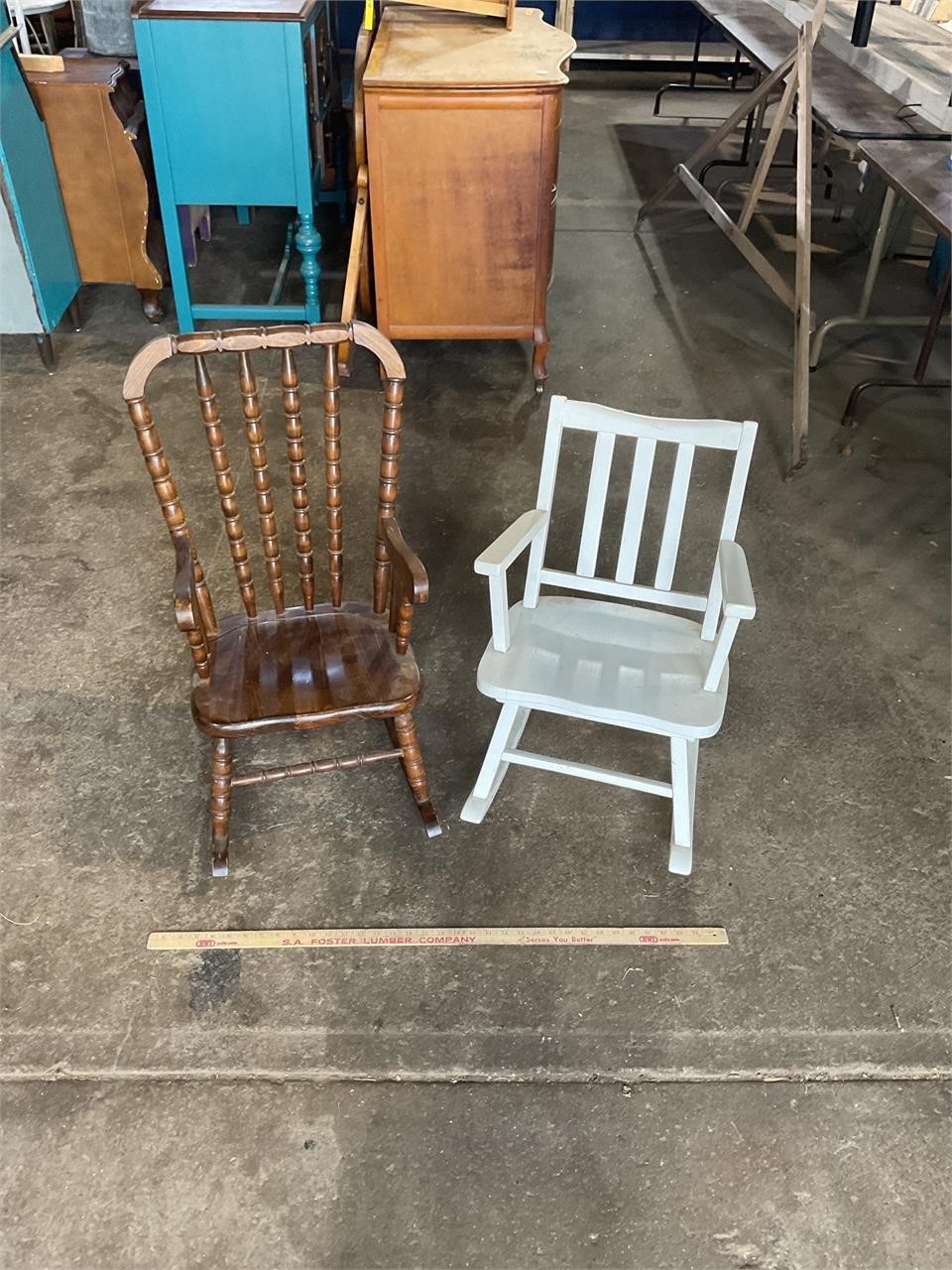 Pair of wooden childs rocking chairs