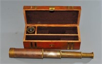 Brass Telescope and Compass in Box