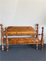 Full size cedar cannonball bed with metal rails