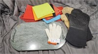 Cheese tray, hot plates, hot pads, gloves