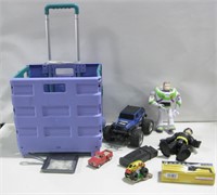 Plastic Crate Assorted Toys & Knife Sharpener